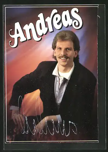 AK Musiker Andreas mit freundlichem Lächeln und Autograph