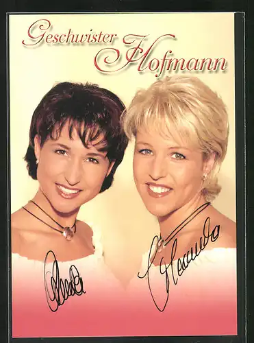 AK Musikerinnen Geschwister Hofmann mit freundlichem Lächeln und Autographen