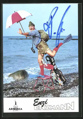 AK Musiker Enzi Enzmann am Strand, mit Autograph