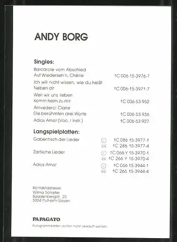 AK Musiker Andy Borg, mit Autograph