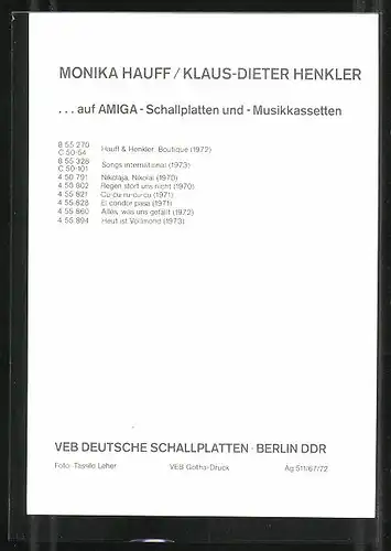 AK Musikerduo Monika Hauff & Klaus-Dieter Henkler, mit Autograph