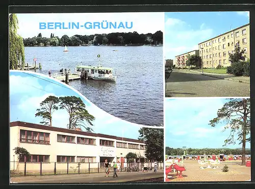 AK Berlin-Grünau, Anlegstelle der Fähre nach Wendenschloss, Strandbad mit Terasse