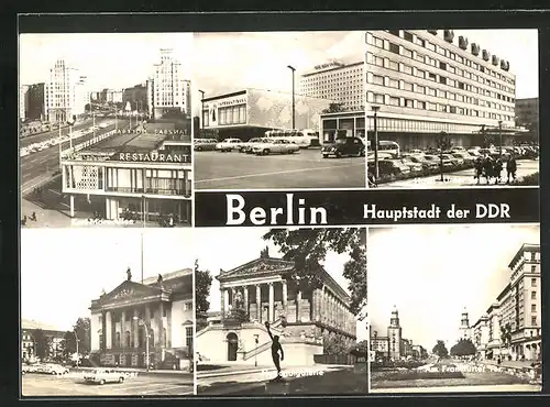 AK Berlin, Hotel Unter den Linden, Karl-Marx-Allee, Nationalgalerie