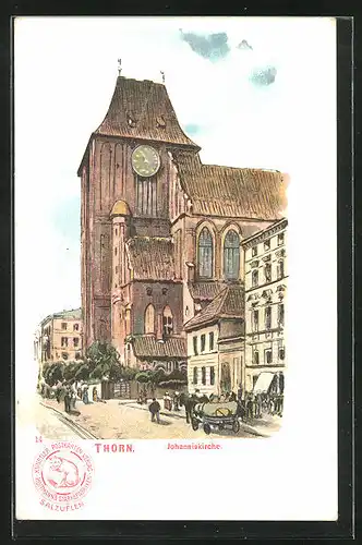 Lithographie Thorn / Torun, Blick zur Johanniskirche
