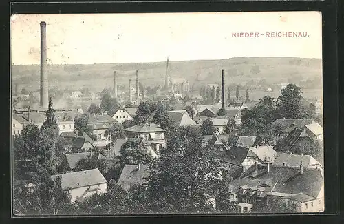AK Nieder-Reichenau, Ortspartie mit Schornsteinen