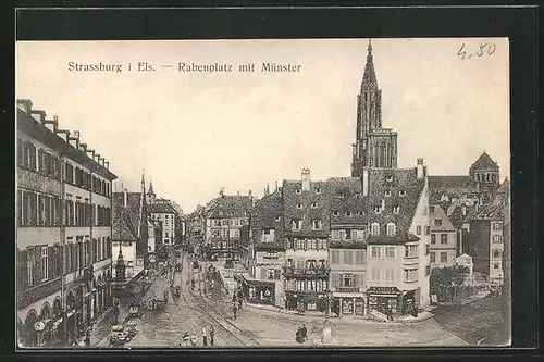 AK Strassburg, Rabenplatz mit Münster