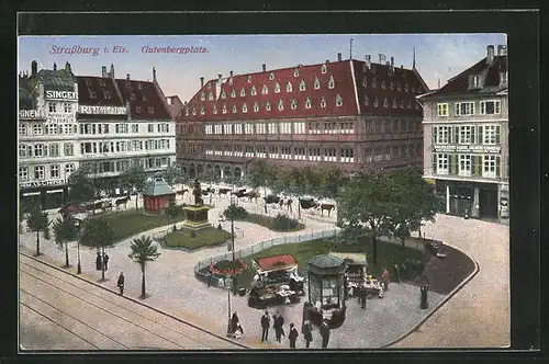 AK Strassburg, Gutenbergplatz mit Denkmal