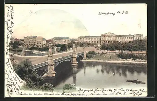 AK Strassburg, Ortsansicht mit Brücke