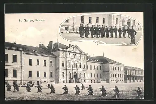 AK St. Gallen, Kaserne und Soldaten mit Gewehr, Mehrfachansicht