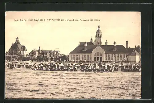 AK Swinemünde, Strand- und Konversatioshaus vom Meer gesehen