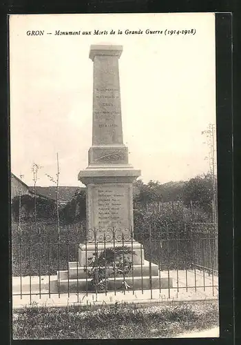 AK Gron, Monument aux Morts de la Grande Guerre (1914-1918)