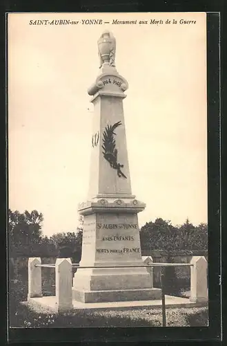 AK Saint-Aubin-sur-Yonne, Monument aux Morts de la Guerre