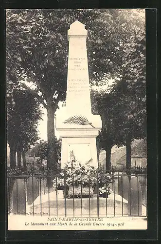 AK Saint-Martin-du-Tertre, Le Monument aux Morts de la Grande Guerre 1914-1918