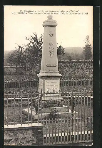 AK Moutiers-en-Puisaye, Monument Commèmoratif de la Guerre 1914-1918