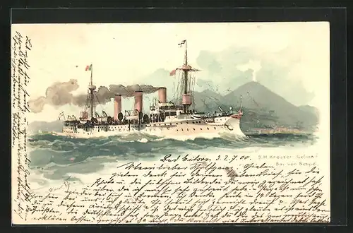 Künstler-AK Hans Bohrdt: S.M. Kreuzer Gefion im Bai von Neapel, Kriegsschiff