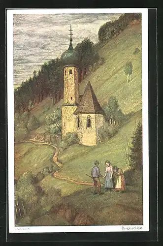 Künstler-AK Matthäus Schiestl: Bergkirchlein