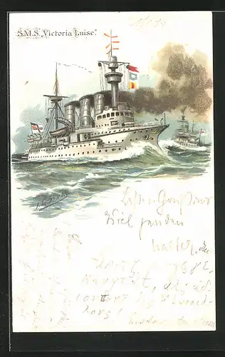 Künstler-AK Johann Georg Siehl-Freystett: Kriegsschiff S.M.S. Victoria Luise