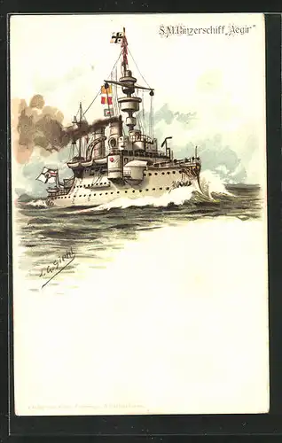 Künstler-AK Johann Georg Siehl-Freystett: S.M. Panzerschiff Aegir