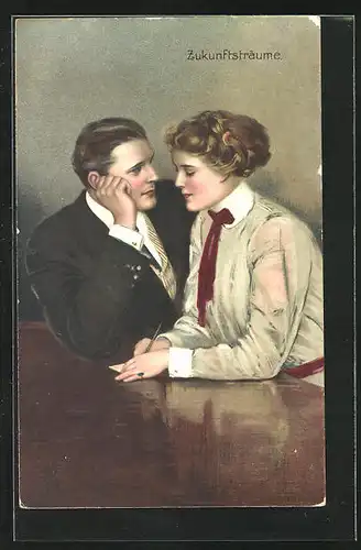 Künstler-AK Clarence F. Underwood: Junges Paar mit Zukunftsträumen