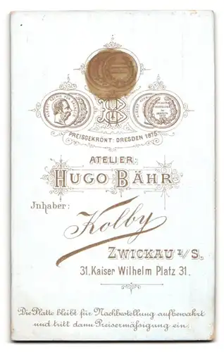 Fotografie Hugo Bähr, Zwickau i. S., Kaiser Wilhelm Platz 31, Portrait niedlicher Bube im Matrosenanzug