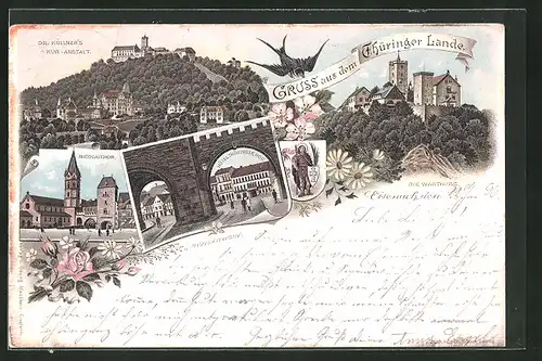 Lithographie Wartburg, Stadtpanorama mit Burg-Ansicht