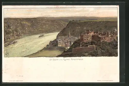 AK Ruine Rheinfels mit Blick auf St. Goar