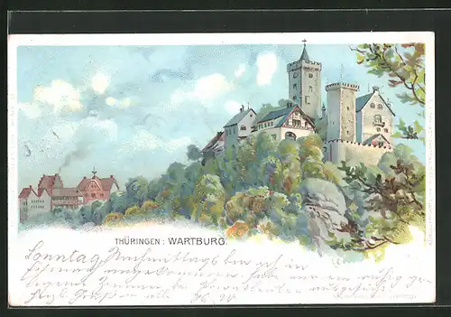 Lithographie Gesamtansicht der Thüringer Wartburg