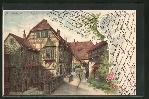 Lithographie Burghof in der Wartburg