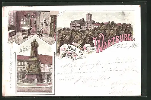 Lithographie Wartburg, Gesamtansicht und Lutherstube