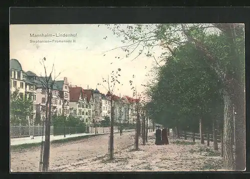 AK Mannheim-Lindenhof, Blick in die Strasse Stephanien-Promenade II