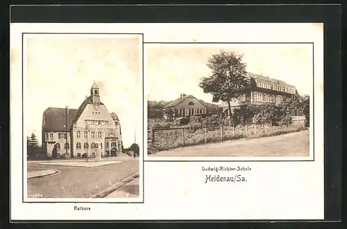 AK Heidenau i. Sa., Rathaus, Ludwig-Richter-Schule