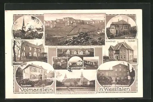 AK Volmarstein / Westfalen, Pfarrhaus, Kirche, Vereinshaus mit Kleinkinderschule, Johanna-Helenenheim