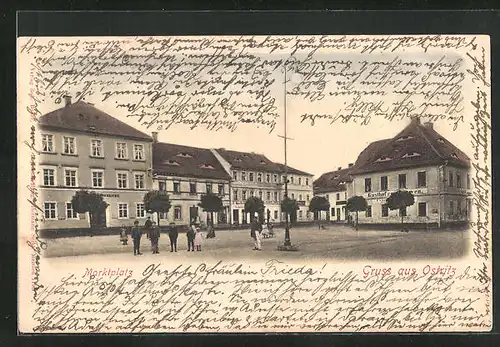 AK Ostritz, Marktplatz mit Gasthof zum Löwen