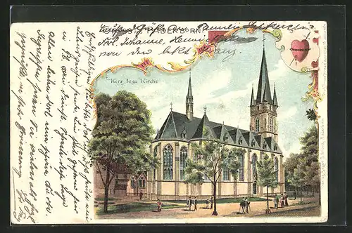 Lithographie Paderborn, an der Herz Jesu-Kirche