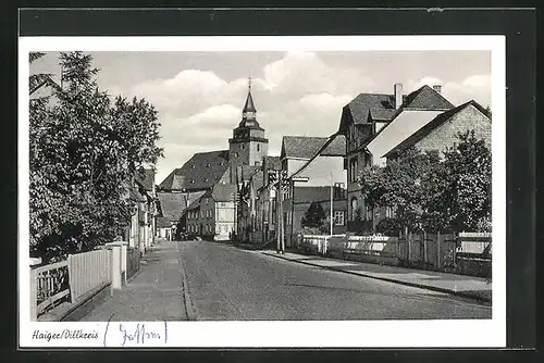 AK Haiger / Dillkreis, Ortspartie mit Kirchturm