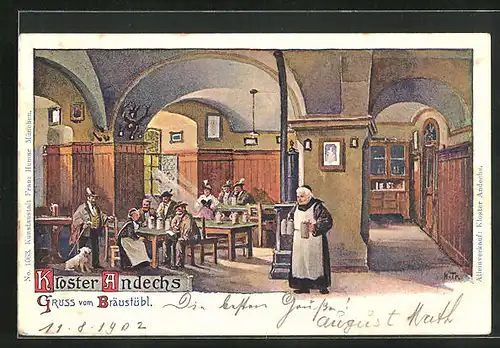 Künstler-AK Andechs, Bräustübl im Kloster