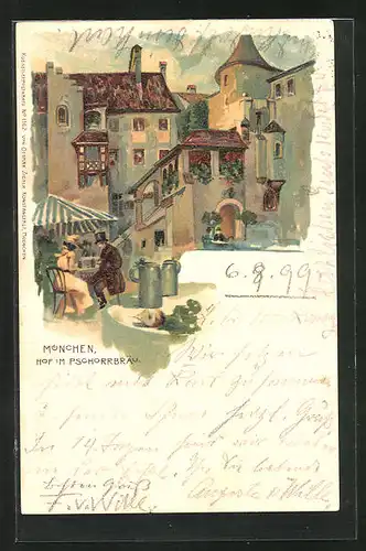 Lithographie München, Hof im Gasthaus Pschorrbräu