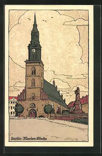 Steindruck-AK Berlin, Marienkirche, Neuer Markt