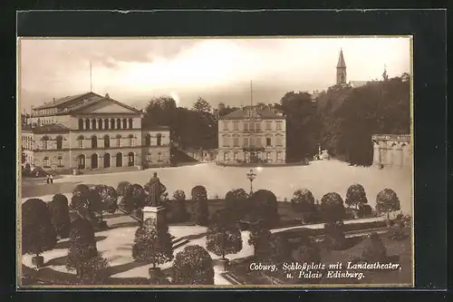 AK Coburg, Schlossplatz mit Landestheater und Palais Edinburg