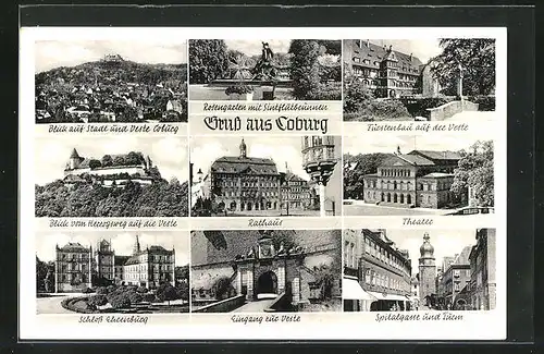 AK Coburg, Schloss Ehrenburg, Theater, Rathaus, Spitalgasse
