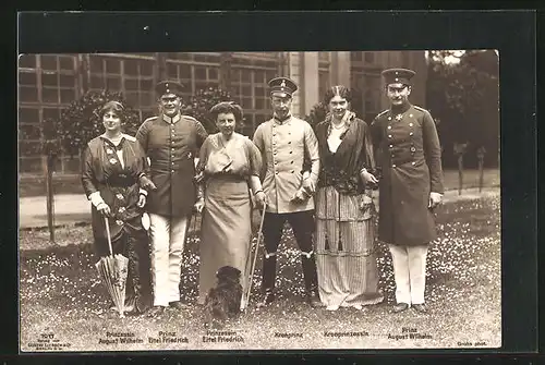 AK Prinz Eitel Friedrich, Kronprinz und Prinz August Wilhelm mit Bräuten