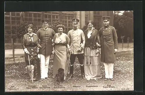 AK Prinz Eitel Friedrich, Kronprinz und Prinz August Wilhelm mit Bräuten