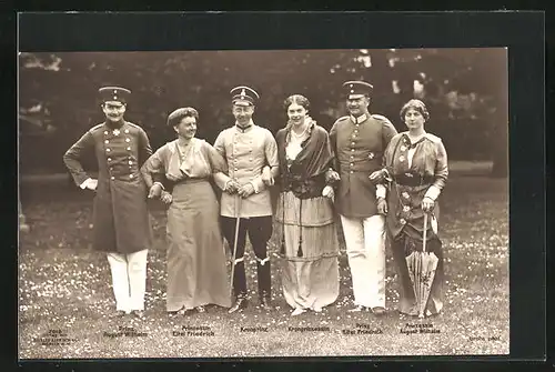AK Prinz August Wilhelm, Kronprinz und Prinz Eitel Friedrich mit Bräuten