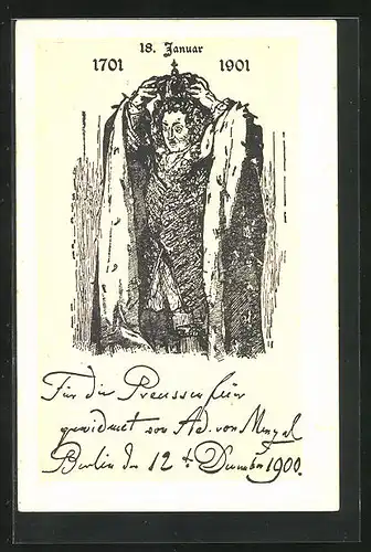 Künstler-AK Karte zum 200 jährigen Bestehen des Königreichs Preussen 18. Januar (1701-1901)