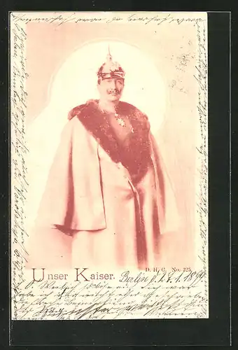 AK Kaiser Wilhelm II. im Mantel mit Pickelhaube