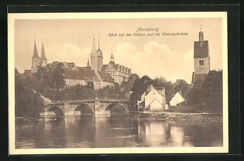 AK Merseburg, Blick auf das Schloss und die Waterloobrücke