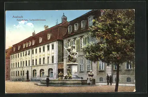 AK Ansbach, Schlossplatz, Luitpoldbrunnen