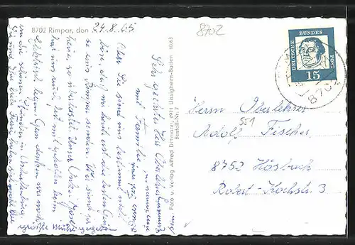 AK Rimpar, Ortsansicht, Partie mit Denkmal, Teilansicht
