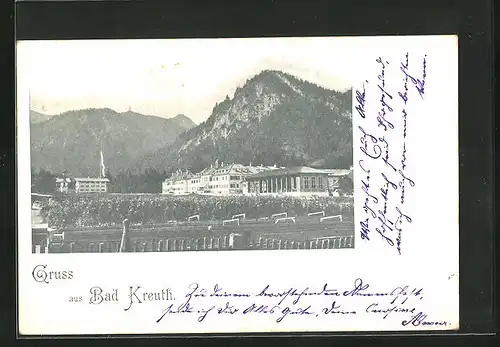 AK Bad Kreuth, Teilansicht mit Gebirge