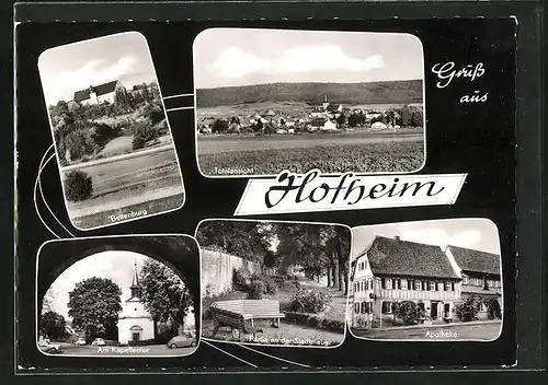 AK Hofheim, Totalansicht, Bettenburg, am Kapellentor, Partie an der Stadtmauer und Apotheke